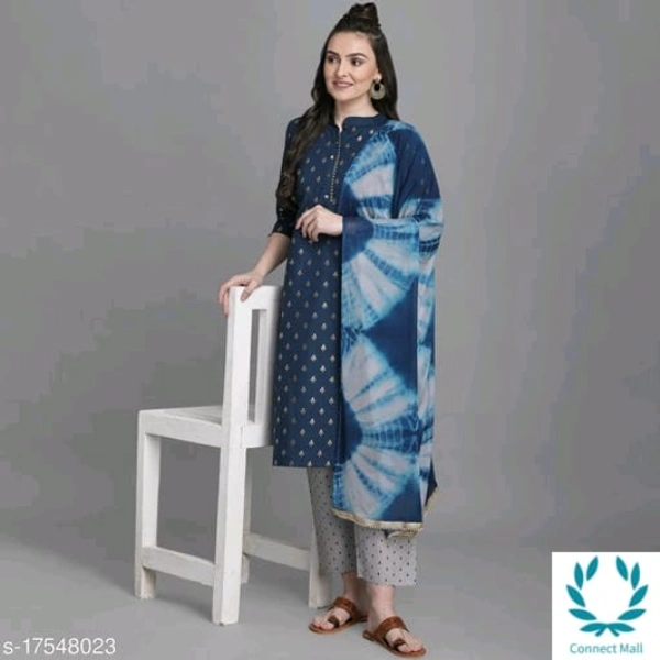 Women Cotton Straight Printed Long Kurti With Palazzos - XXL